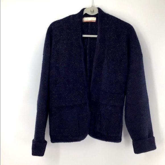 Pilcro & the Letterpress Navy Blue & Metallic Silver Cardigan One Size Fits Most - Picture 2 of 9